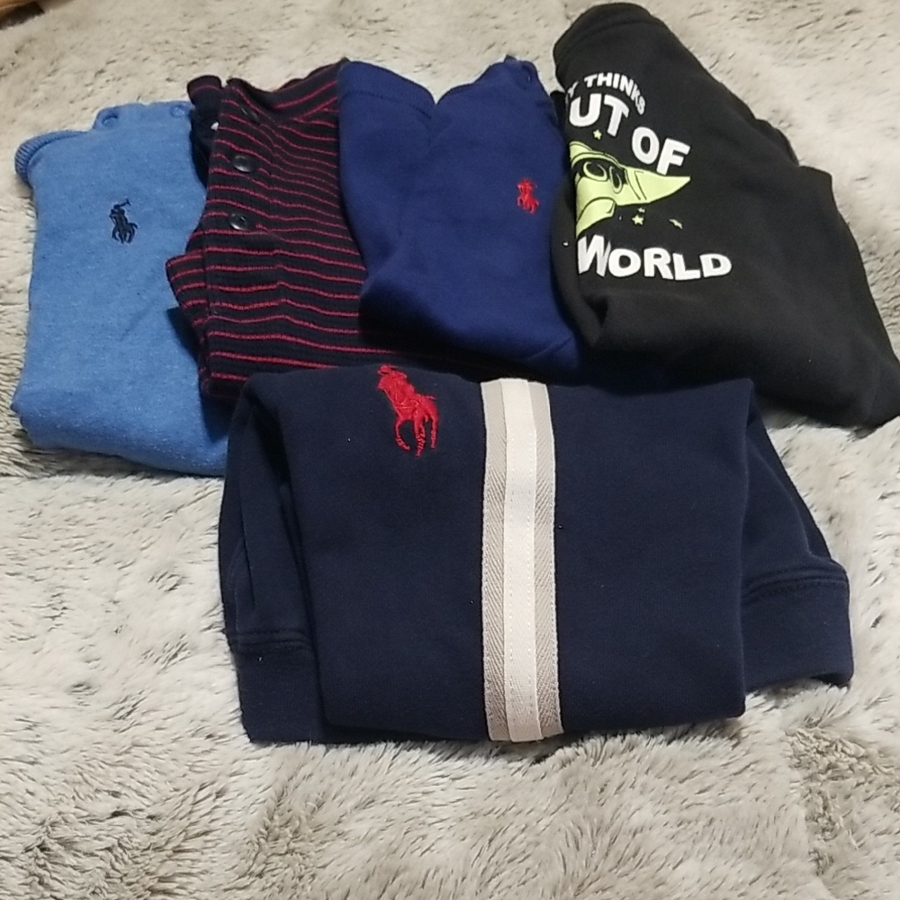 RALPH LAUREN, CARTER'S Sz 9M, 3 L Sl Tops,1 L Sl Onesie,Joggers,EUC Baby Box 2